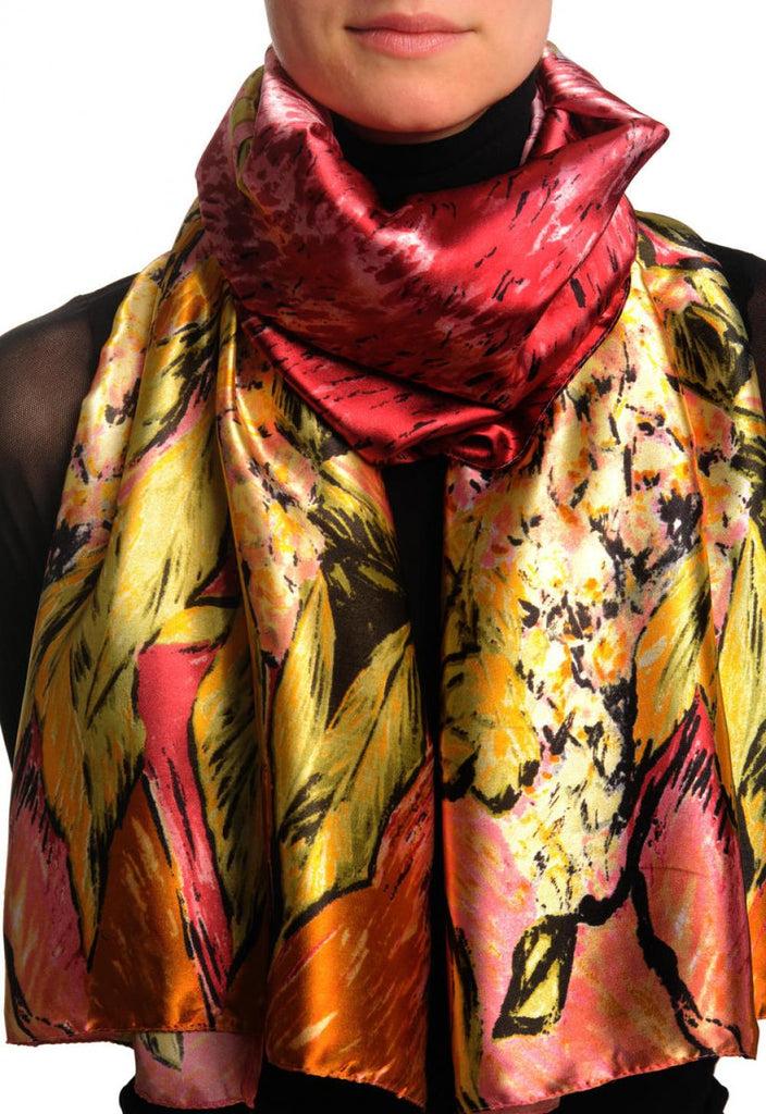 liss kiss Light Burgundy Red Beige & Green Van Gogh Flowers - Scarf