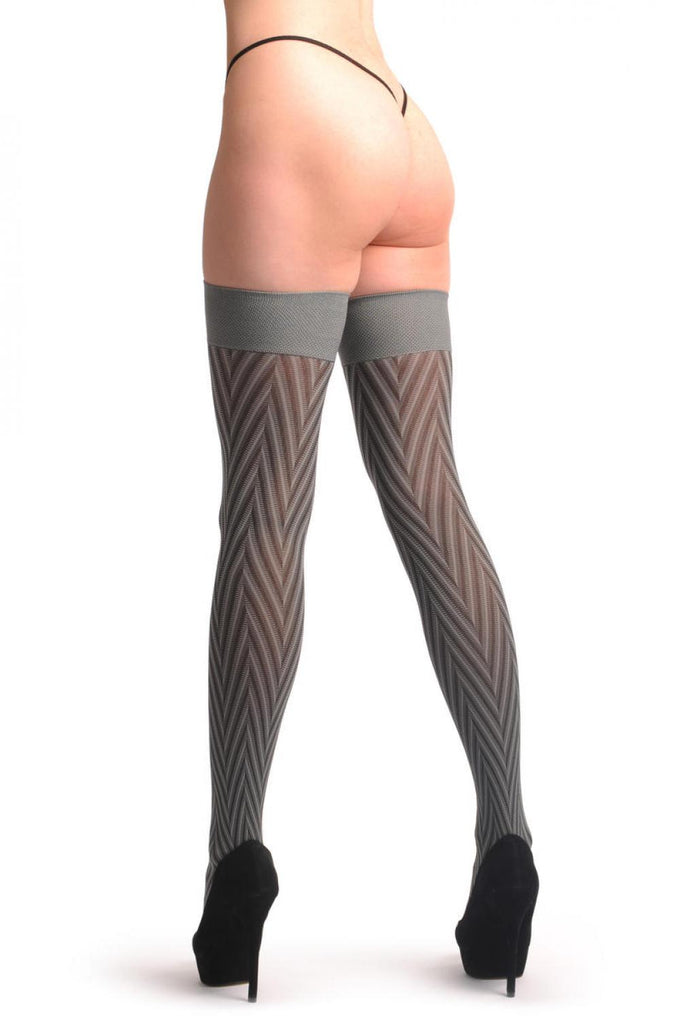 Liss Kiss Light Grey Dark Grey & Black Woven Tree - Hold Ups
