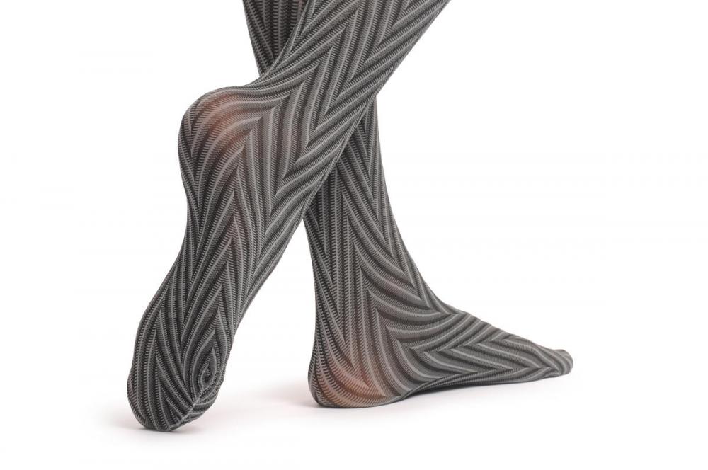 Liss Kiss Light Grey Dark Grey & Black Woven Tree - Hold Ups