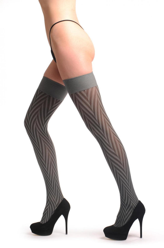 Liss Kiss Light Grey Dark Grey & Black Woven Tree - Hold Ups