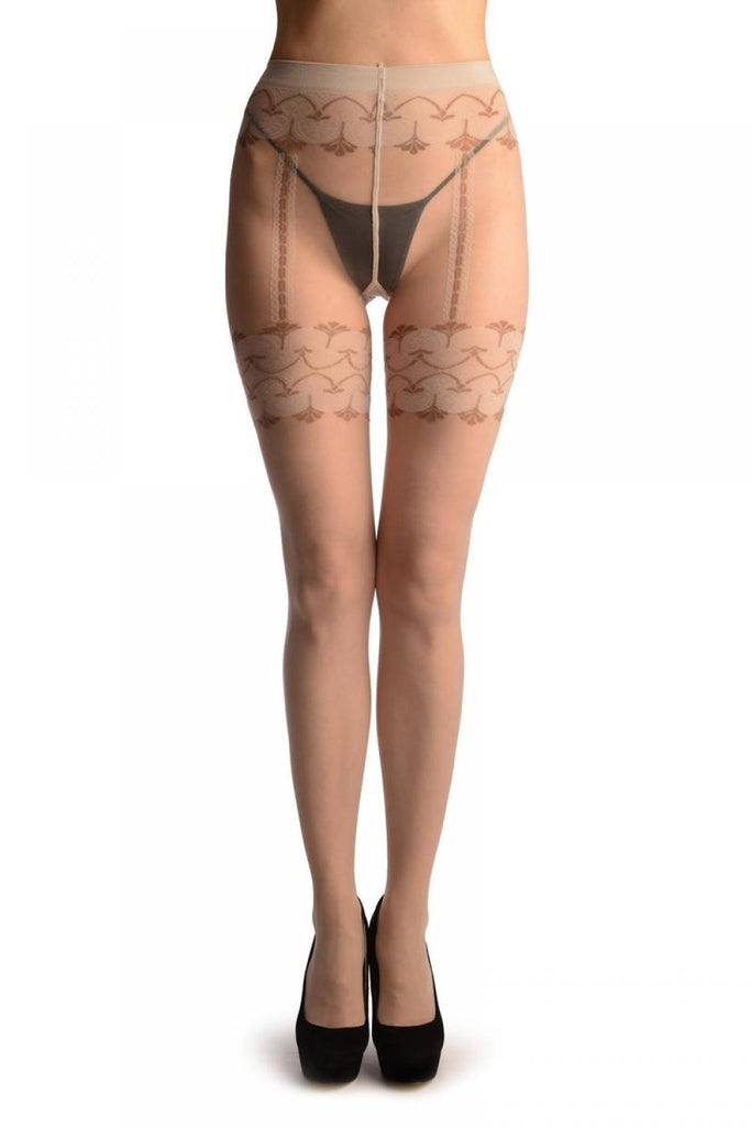 Liss Kiss Light Grey With Barocco Lace Faux Suspender Belt - Tights