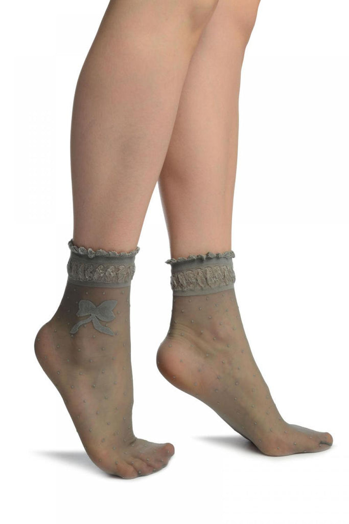 liss kiss Light Grey With Dots & Bow Comfort Top Ankle High Socks - Socks