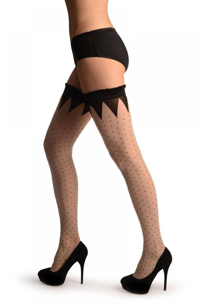Liss Kiss Light Grey With Small Dots & Black Crown Silicon Top - Hold Ups