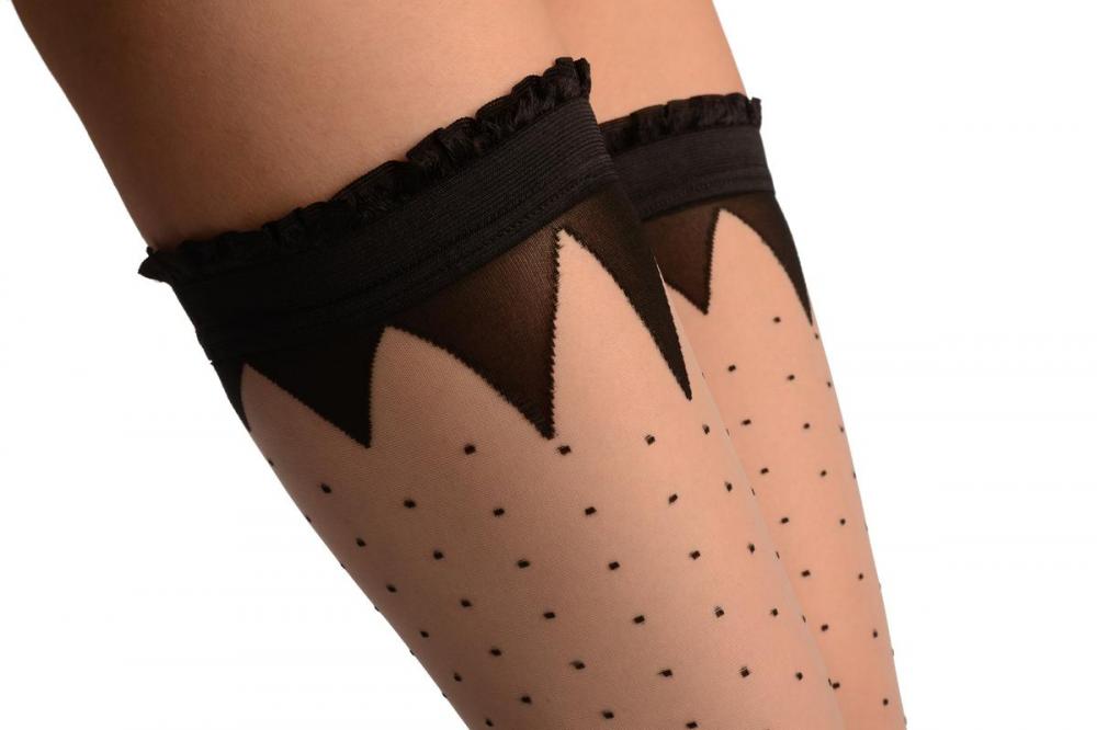 Liss Kiss Light Grey With Small Dots & Black Crown Silicon Top - Hold Ups