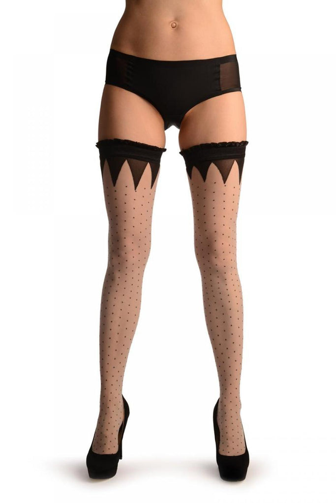 Liss Kiss Light Grey With Small Dots & Black Crown Silicon Top - Hold Ups
