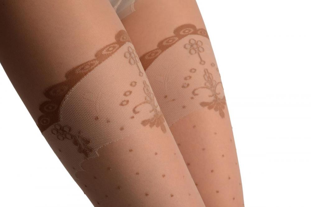 Liss Kiss Light Grey With Small Dots Versailles Lace Top & Back Seam - Tights