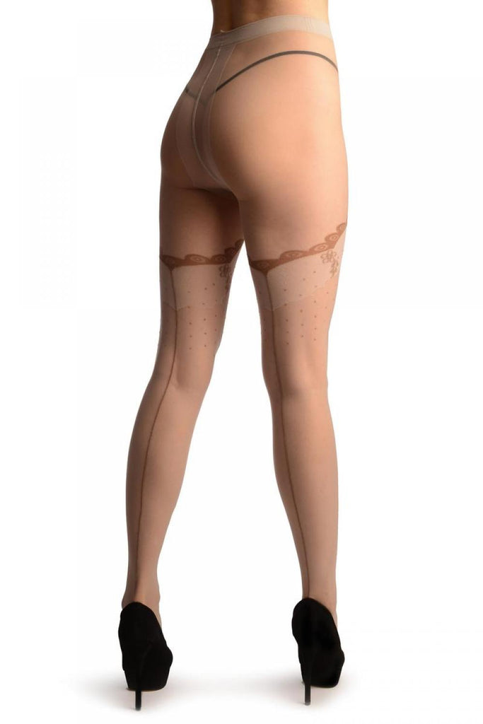 Liss Kiss Light Grey With Small Dots Versailles Lace Top & Back Seam - Tights