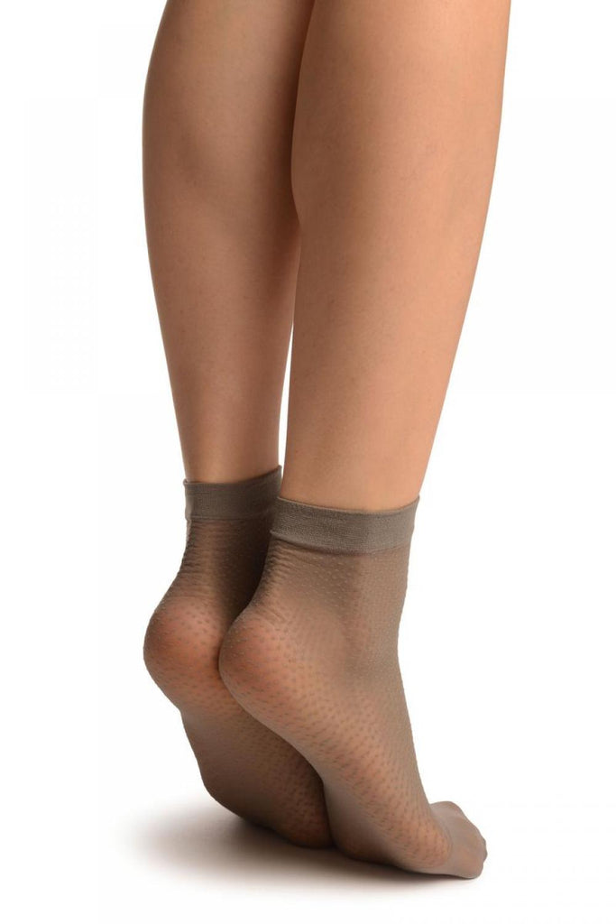 Liss Kiss Light Grey Woven Dots Ankle High Socks - Socks