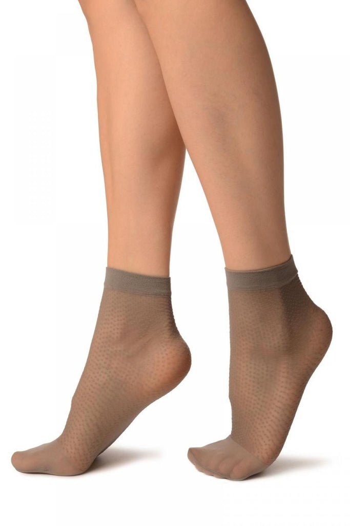 Liss Kiss Light Grey Woven Dots Ankle High Socks - Socks