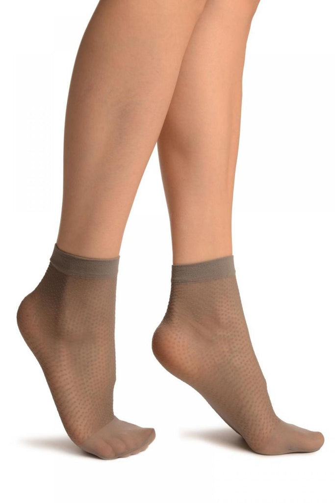Liss Kiss Light Grey Woven Dots Ankle High Socks - Socks