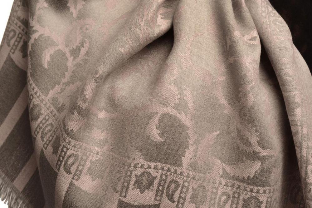 Liss Kiss Light Pink Large Paisley On Grey Pashmina Feel - Scarf