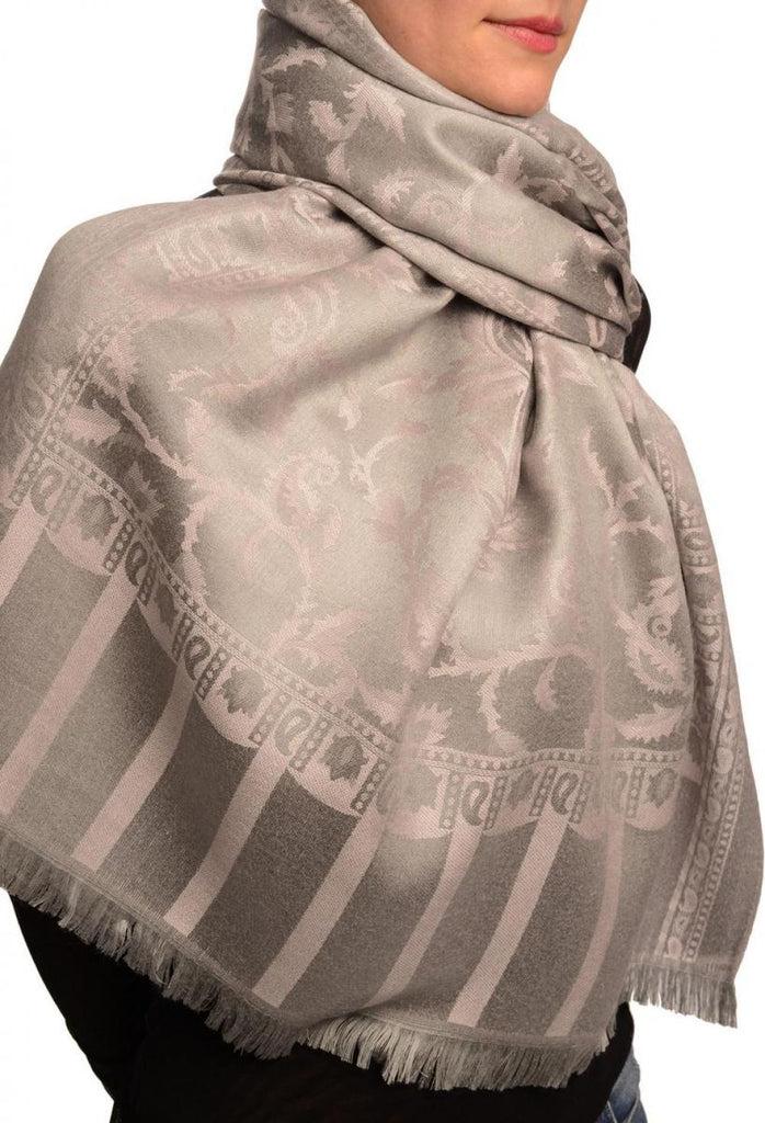 Liss Kiss Light Pink Large Paisley On Grey Pashmina Feel - Scarf