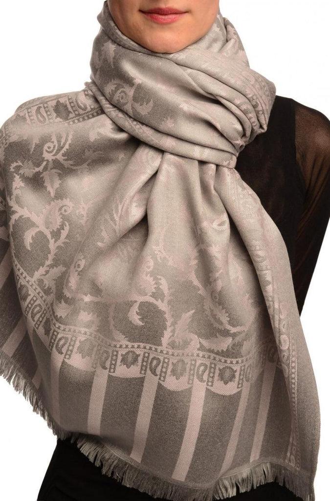 liss kiss Light Pink Large Paisley On Grey Pashmina Feel - Scarf