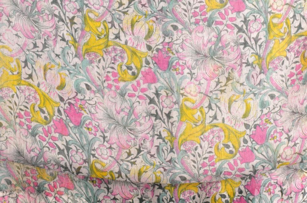 Liss Kiss Light Pink & Yellow Lilly Flowers With Tessels - Scarf