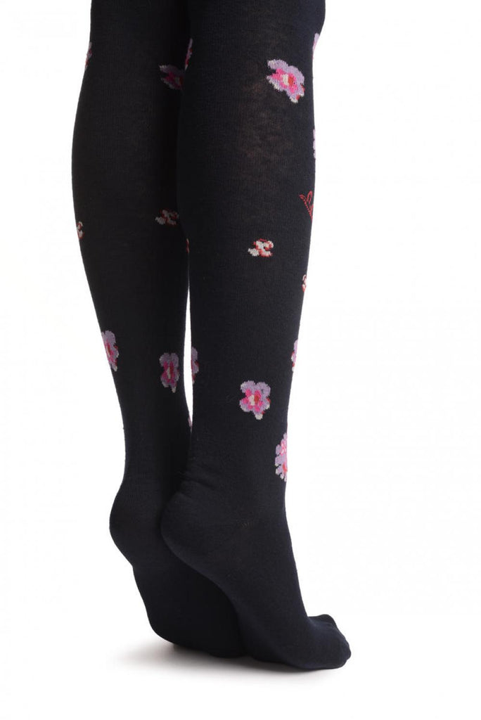 Liss Kiss Lilac Flowers And Butterflies On Dark Blue - Over The Knee Socks