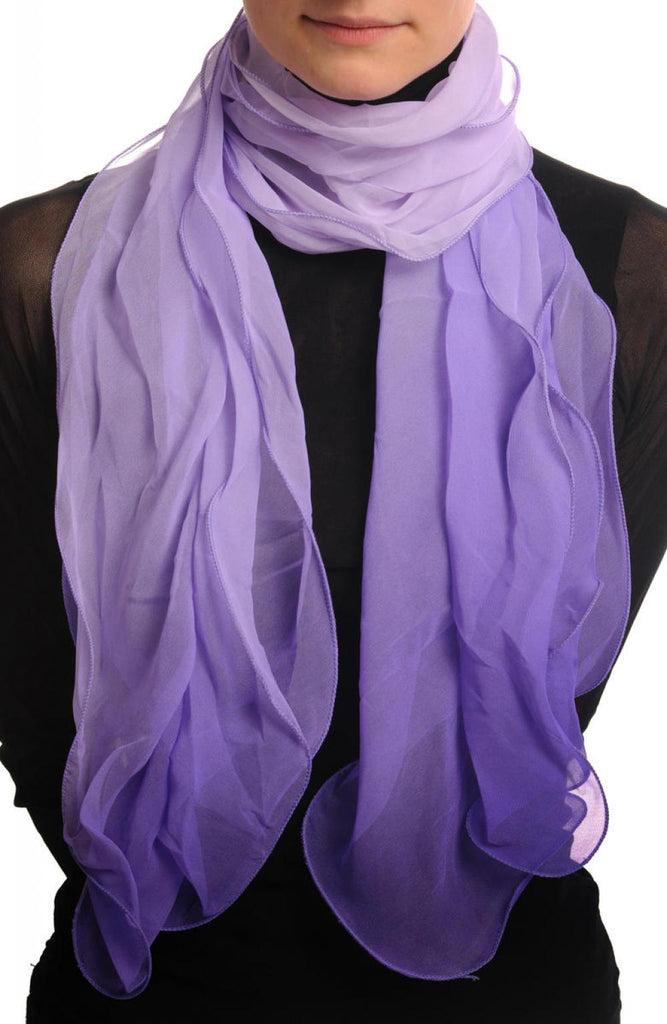 Liss Kiss Lilac & Purple Double Layered Chiffon Ombre - Scarf
