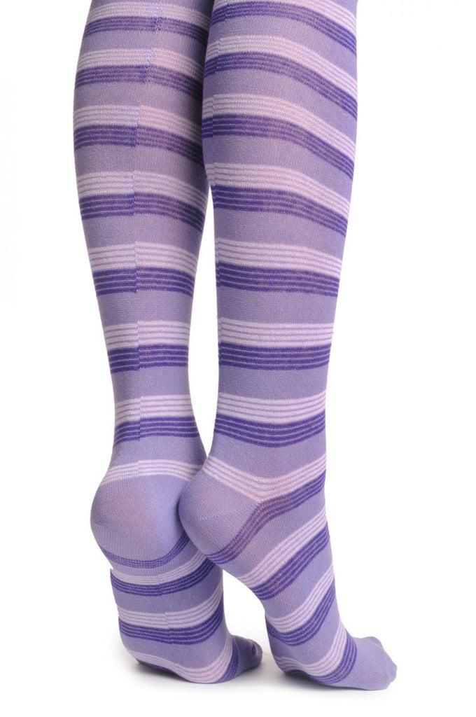 Liss Kiss Lilac & Purple Thin Stripes - Over The Knee Socks