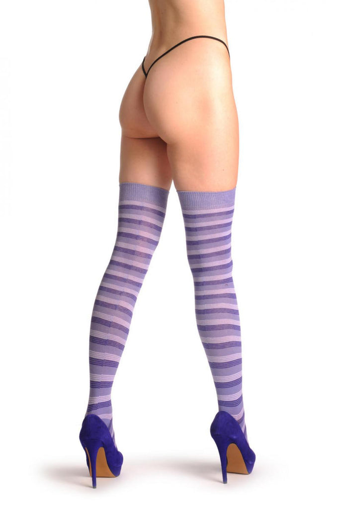Liss Kiss Lilac & Purple Thin Stripes - Over The Knee Socks