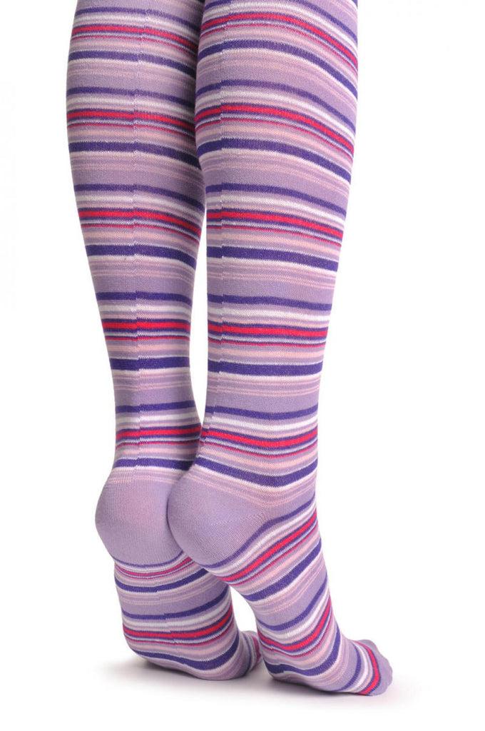 Liss Kiss Lilac Red & Purple Thin Stripes - Over The Knee Socks