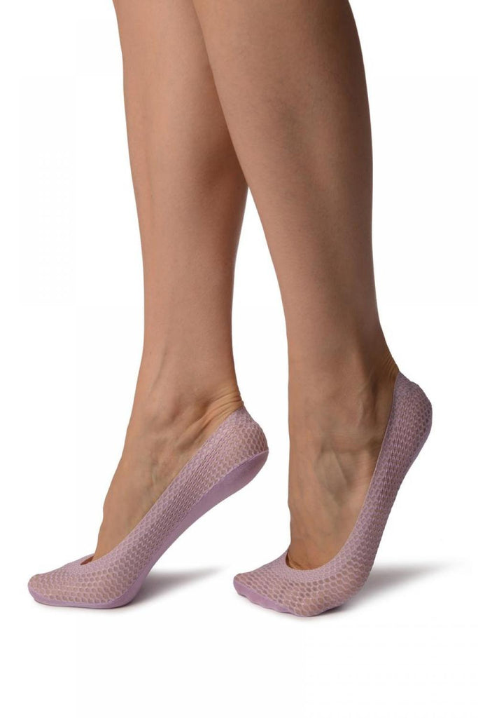 Liss Kiss Lilac Snake Skin Silver Lurex With Silicon Heel & Bottom Footies - Footsies Socks