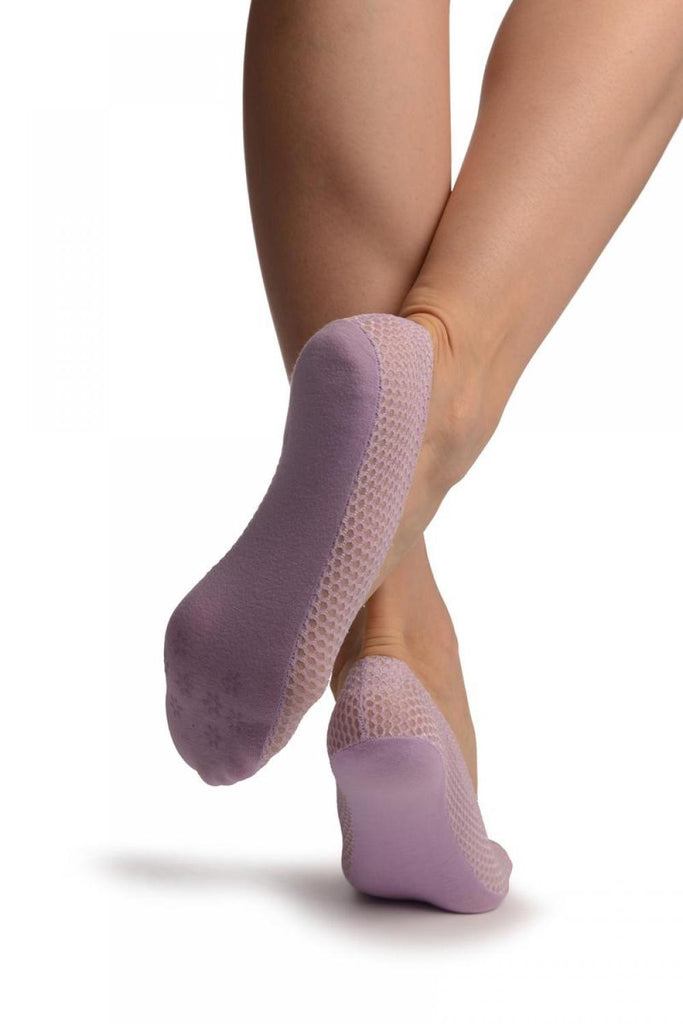 Liss Kiss Lilac Snake Skin Silver Lurex With Silicon Heel & Bottom Footies - Footsies Socks