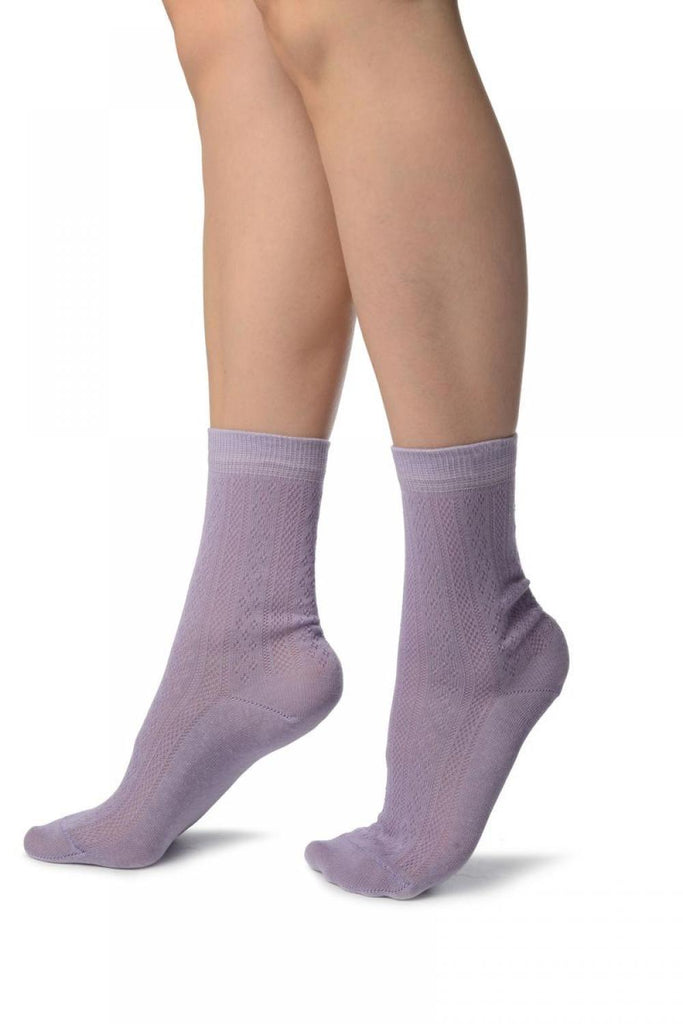 Liss Kiss Lilac With Crocheted Stripes Ankle High Socks - Socks