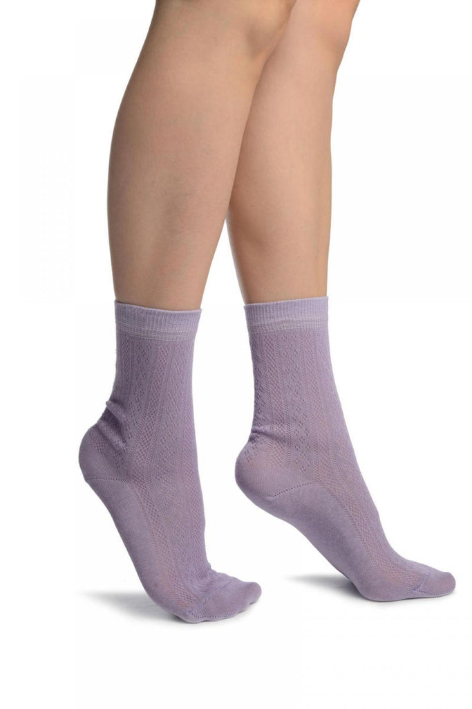 liss kiss Lilac With Crocheted Stripes Ankle High Socks - Socks