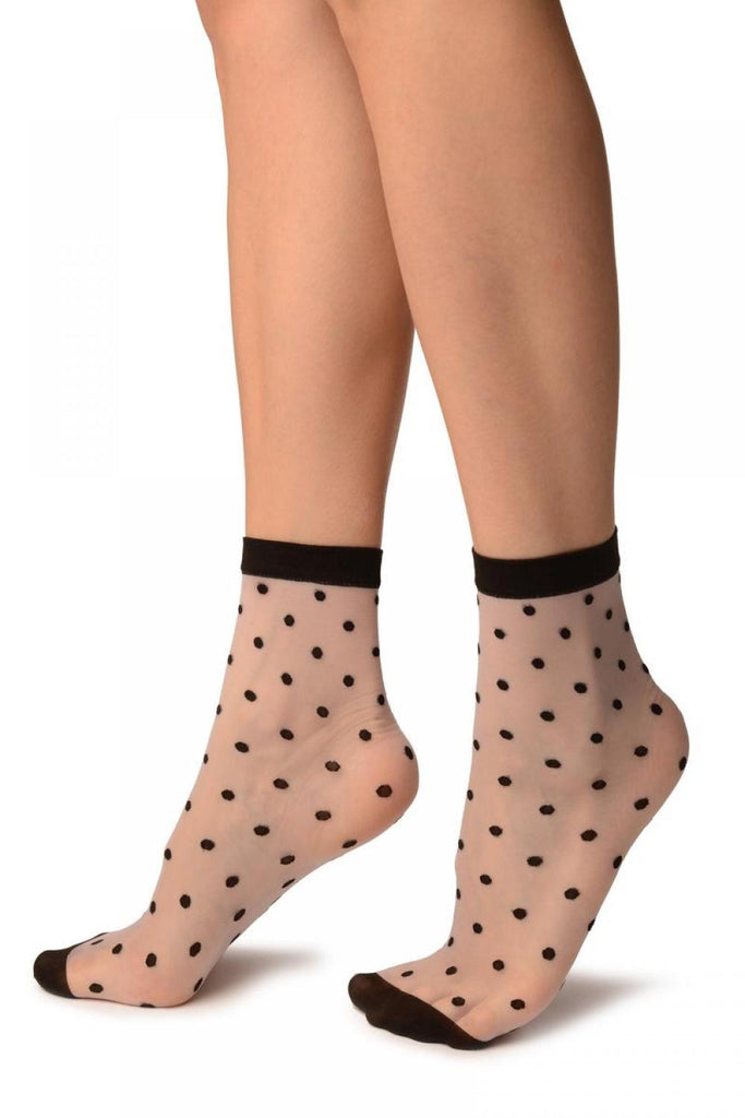 Liss Kiss Lilac With Medium Black Polka Dots Ankle High Socks - Socks