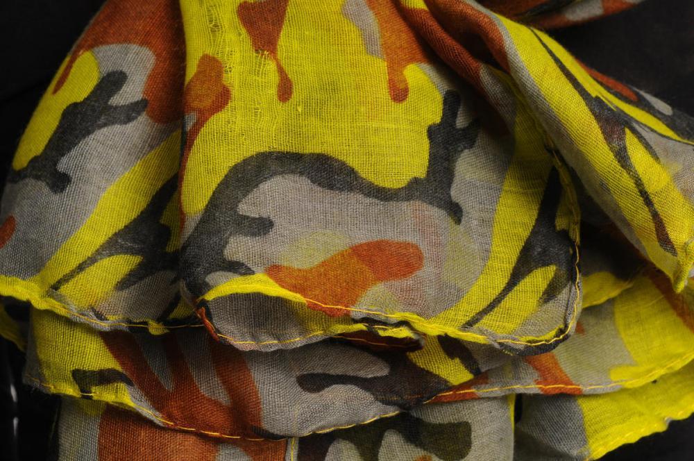 Liss Kiss Lime Green Grey & Brown Camouflage Unisex Scarf & Beach Sarong - Scarf