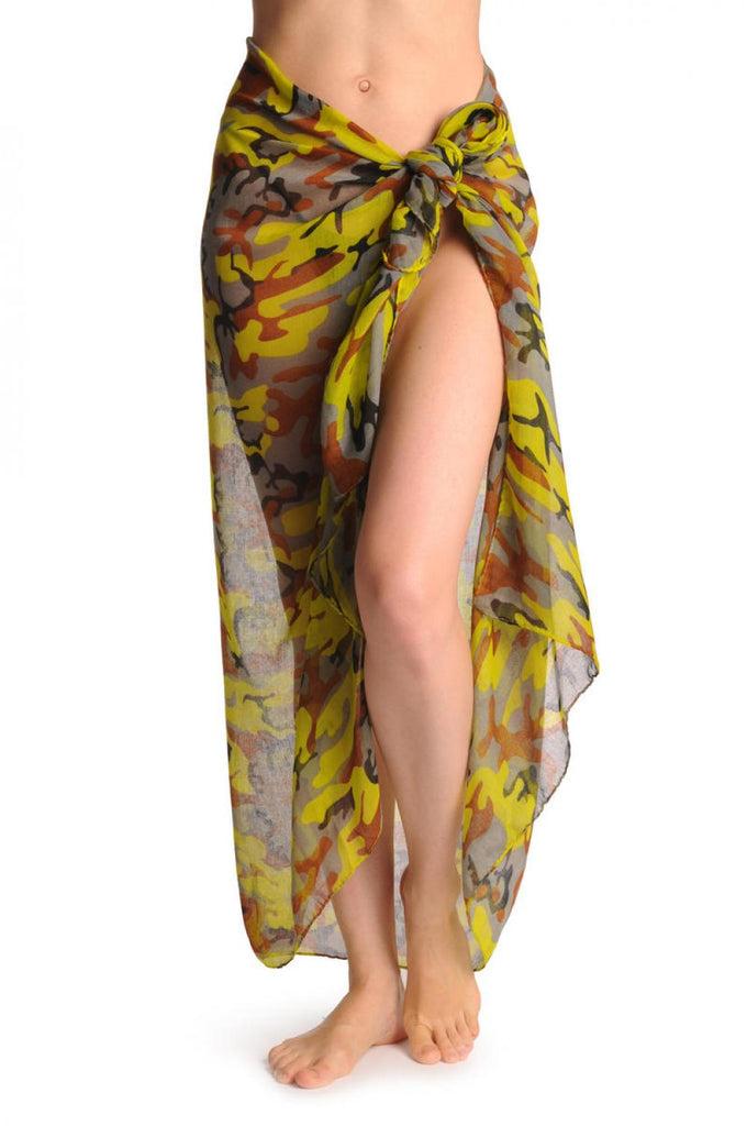 Liss Kiss Lime Green Grey & Brown Camouflage Unisex Scarf & Beach Sarong - Scarf