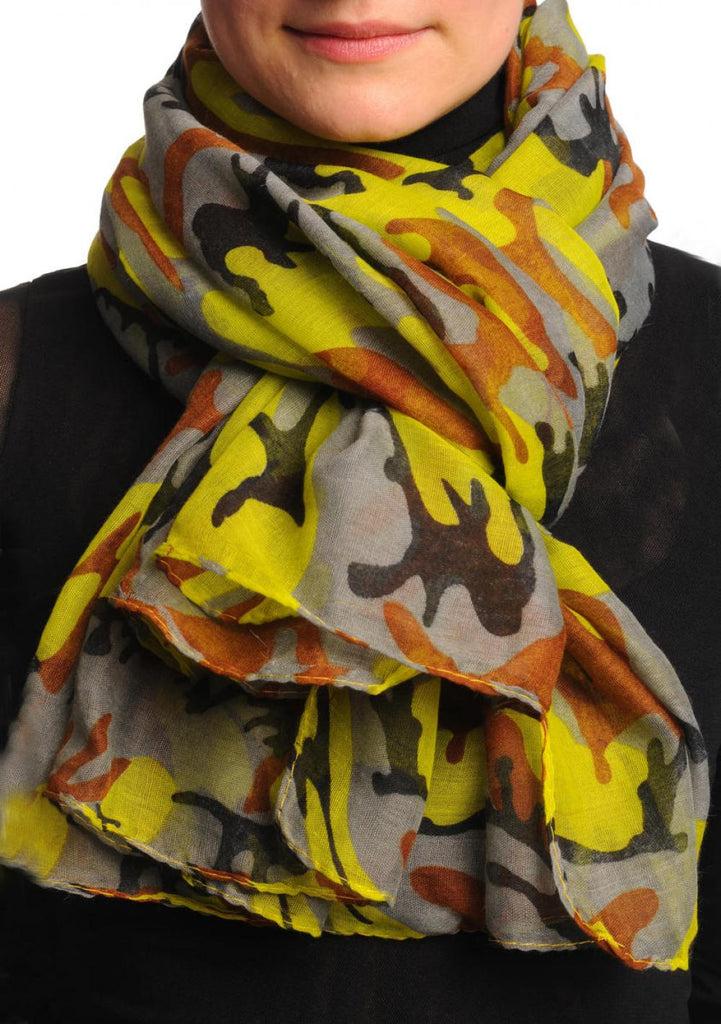 liss kiss Lime Green Grey & Brown Camouflage Unisex Scarf & Beach Sarong - Scarf