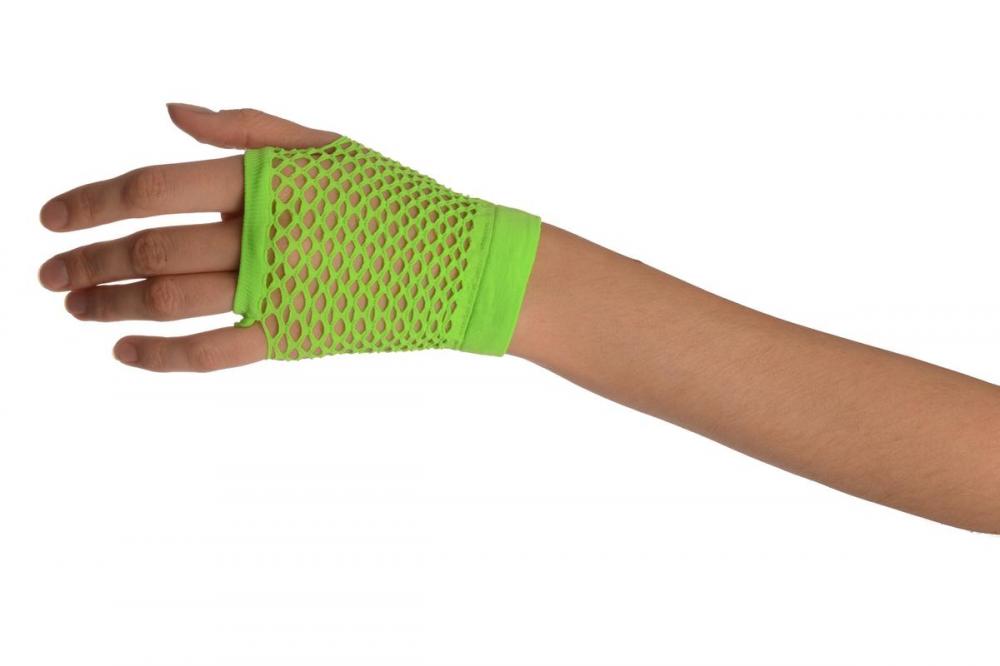 Liss Kiss Lime Green Short Fishnet Fingerless Party Gloves - Gloves