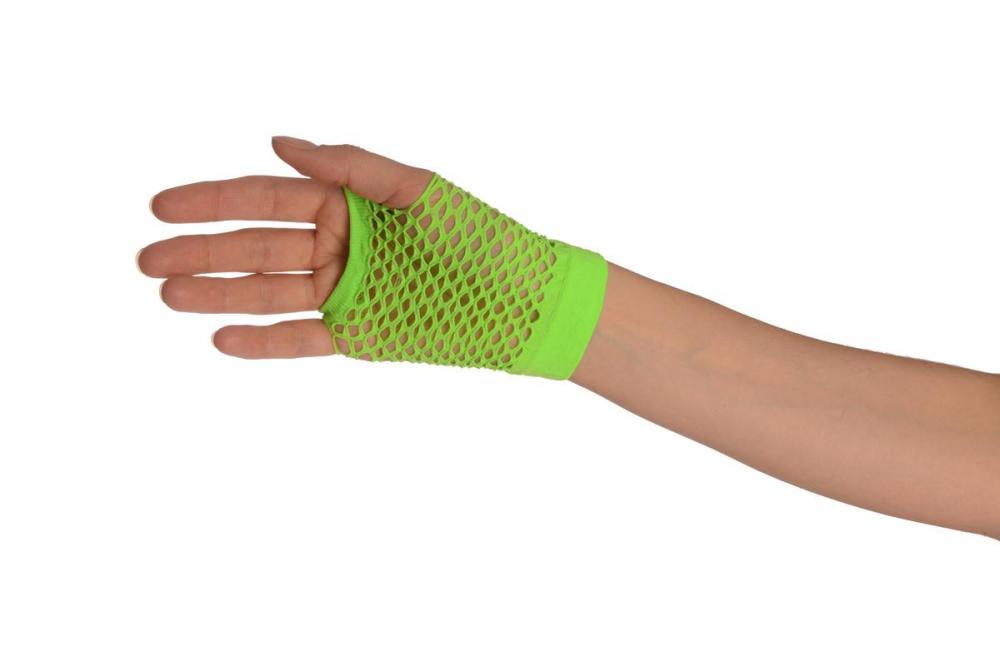 Liss Kiss Lime Green Short Fishnet Fingerless Party Gloves - Gloves