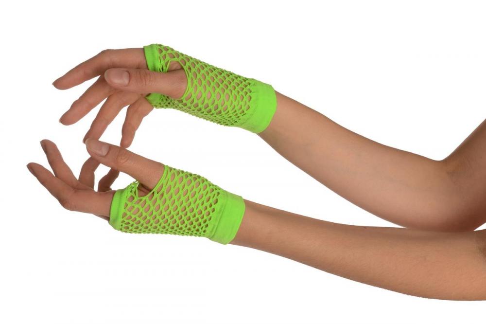 liss kiss Lime Green Short Fishnet Fingerless Party Gloves - Gloves
