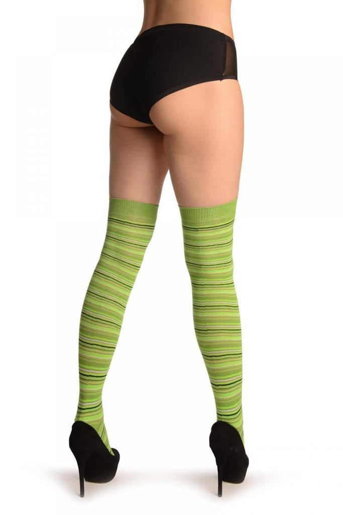 Liss Kiss Lime Green With Green & Black Thing Stripes - Over The Knee Socks