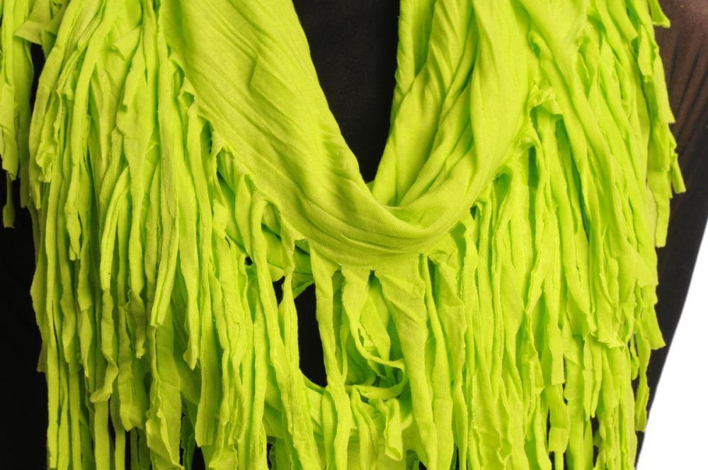 Liss Kiss Lime Green With Tassels Snood Scarf - Snood