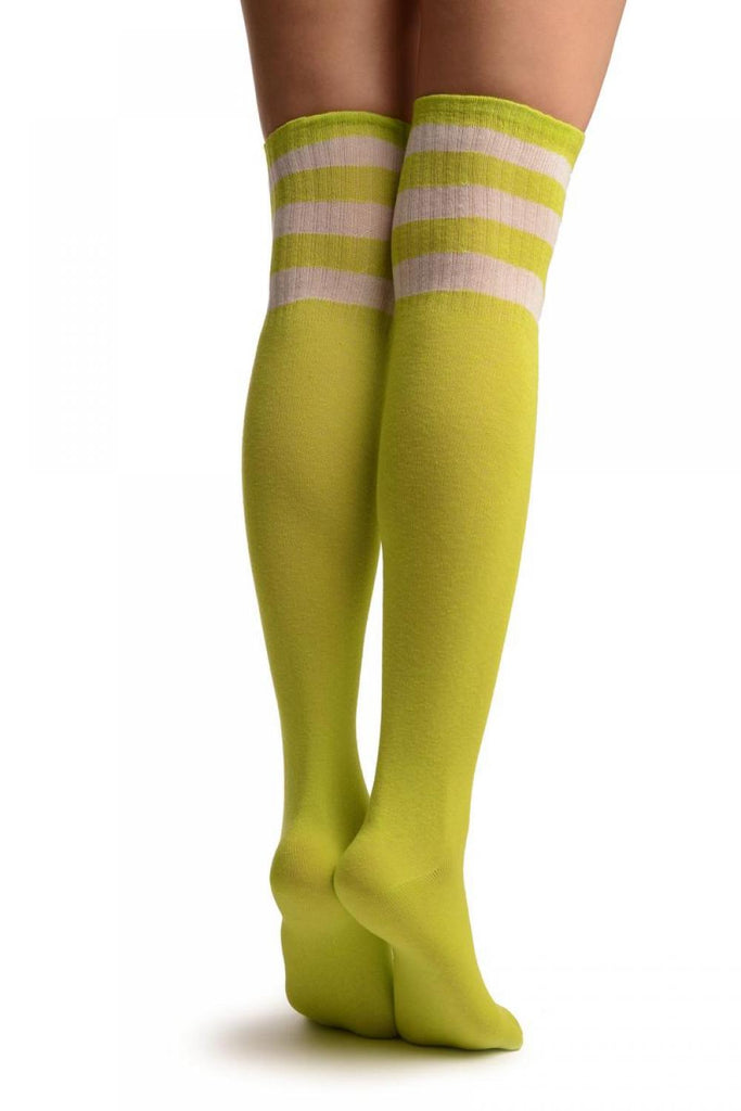 Liss Kiss Lime Green With White Stripes Referee Knee High Socks - Socks