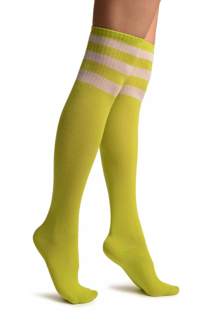 liss kiss Lime Green With White Stripes Referee Knee High Socks - Socks