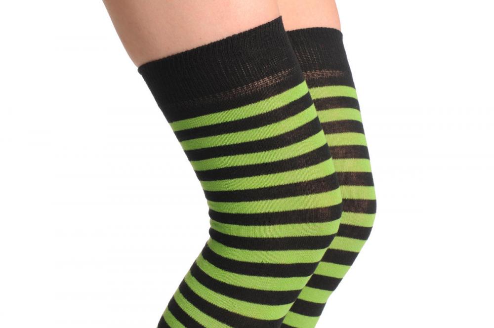 Liss Kiss Line Green & Black Stripes - Over The Knee Socks