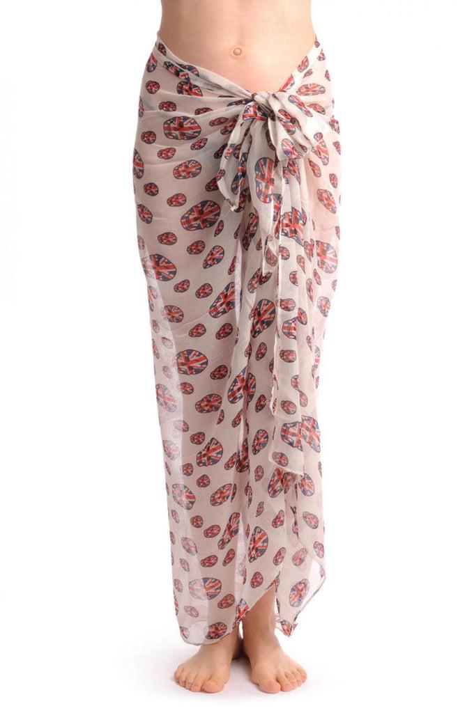 Liss Kiss Linen Beige With British Flag Skull Unisex Scarf & Beach Sarong - Scarf