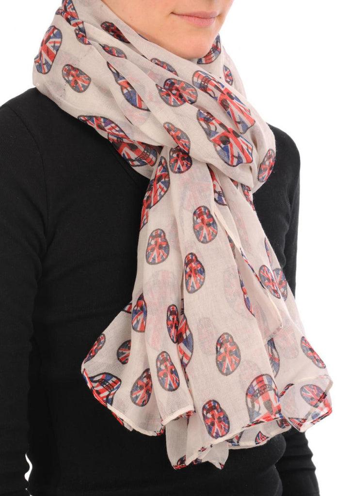 Liss Kiss Linen Beige With British Flag Skull Unisex Scarf & Beach Sarong - Scarf