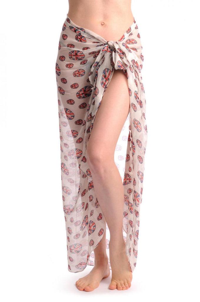 Liss Kiss Linen Beige With British Flag Skull Unisex Scarf & Beach Sarong - Scarf