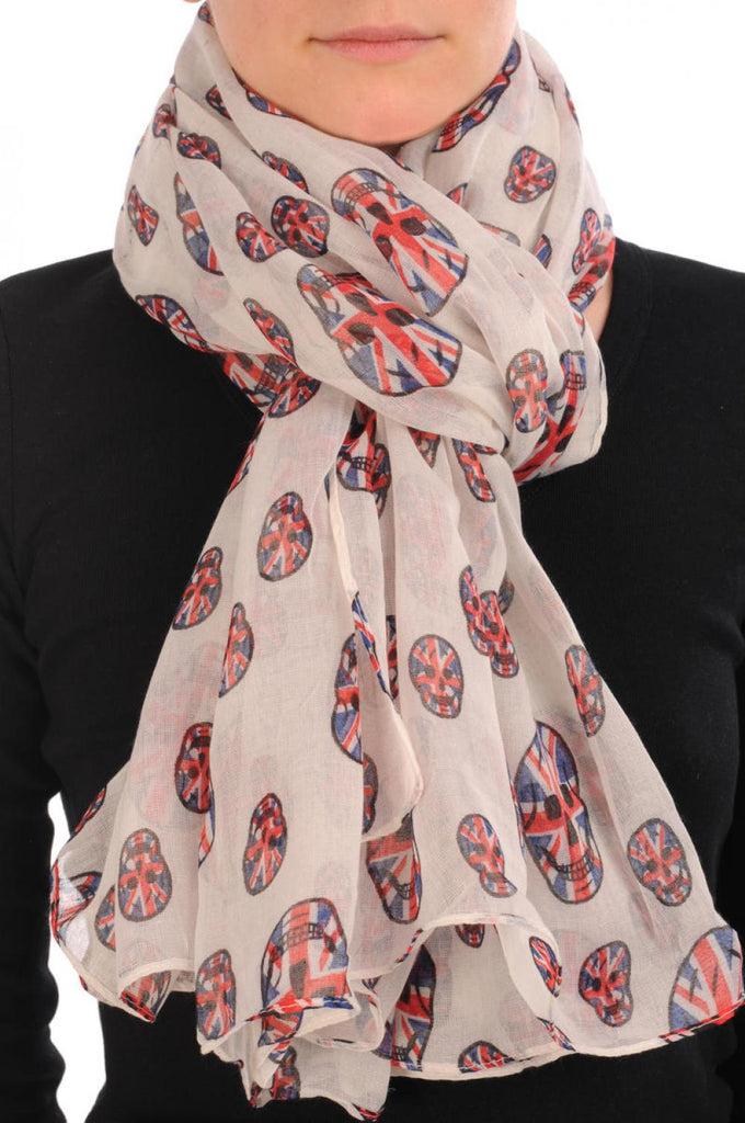 liss kiss Linen Beige With British Flag Skull Unisex Scarf & Beach Sarong - Scarf