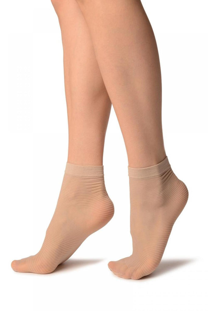 Liss Kiss Linen Beige With Thing Stripes & Seam Socks Ankle High - Socks