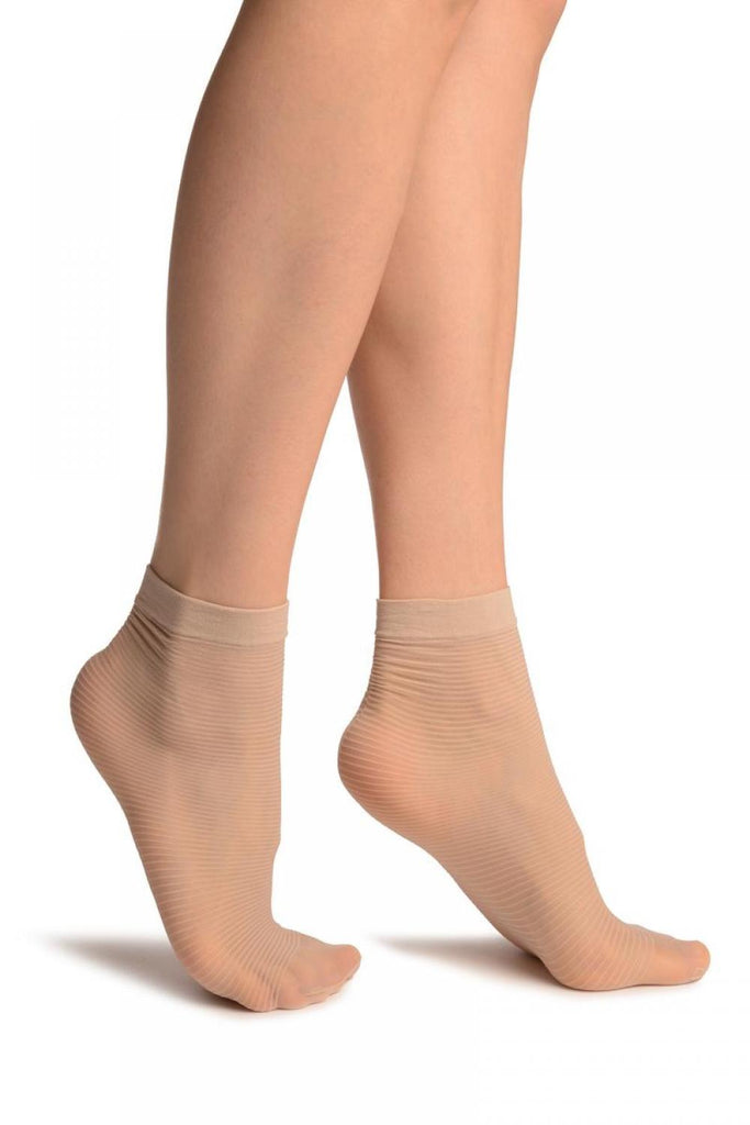 Liss Kiss Linen Beige With Thing Stripes & Seam Socks Ankle High - Socks