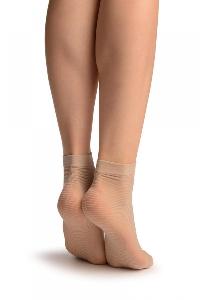 Liss Kiss Linen Beige With Thing Stripes & Seam Socks Ankle High - Socks