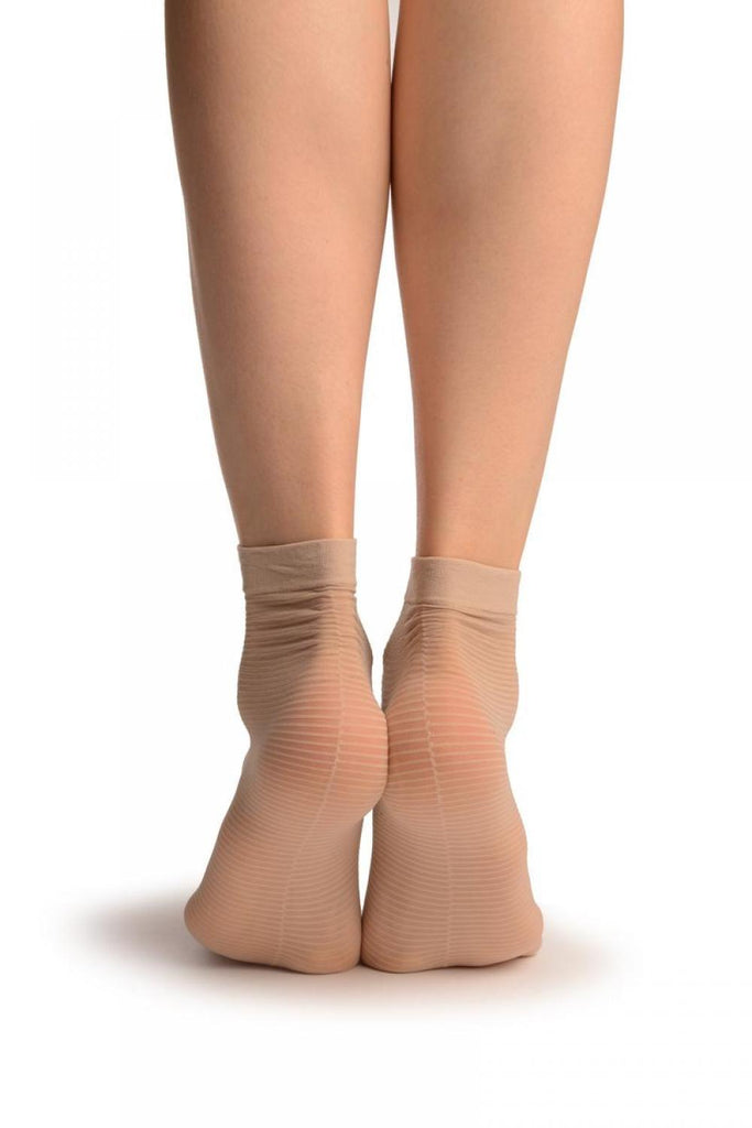 liss kiss Linen Beige With Thing Stripes & Seam Socks Ankle High - Socks