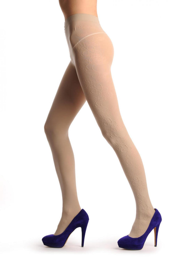 Liss Kiss Linen Grey With 3D Flowers On The Side - Tights