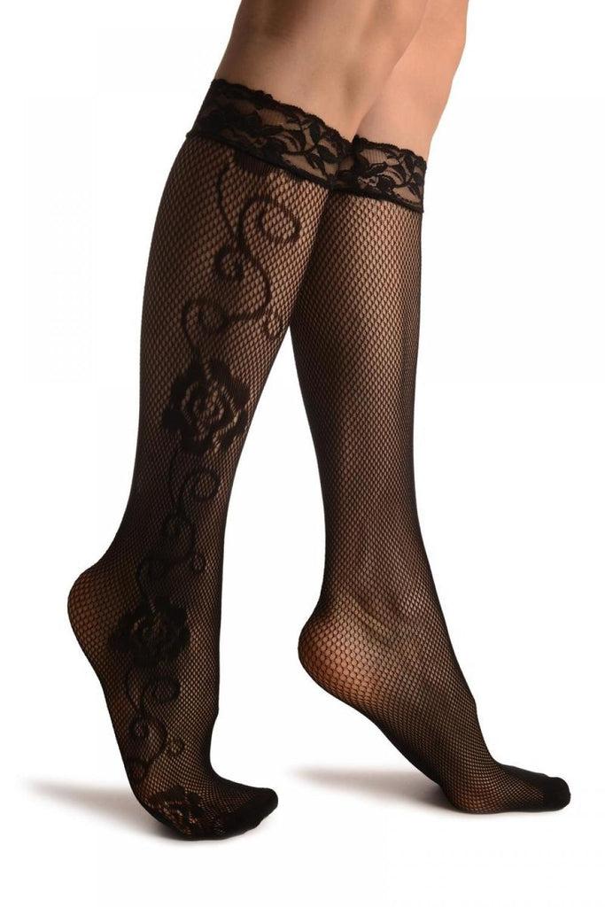 liss kiss Linked Roses On The Side Black Lace Knee High Socks - Socks