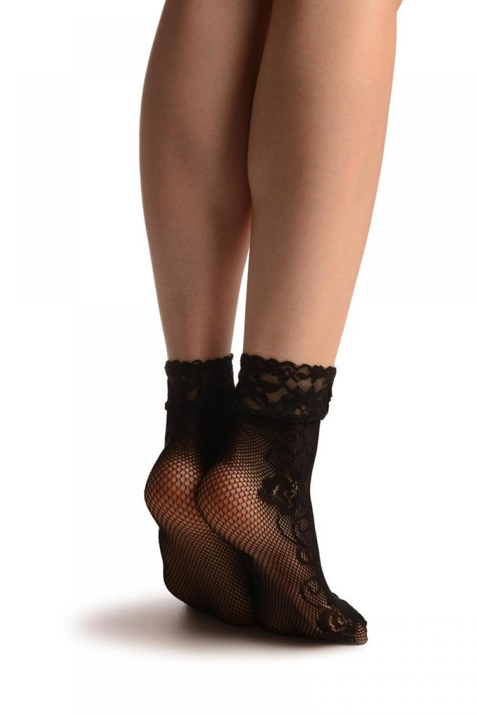 Liss Kiss Linked Roses On The Side Black Lace Socks Ankle High - Socks